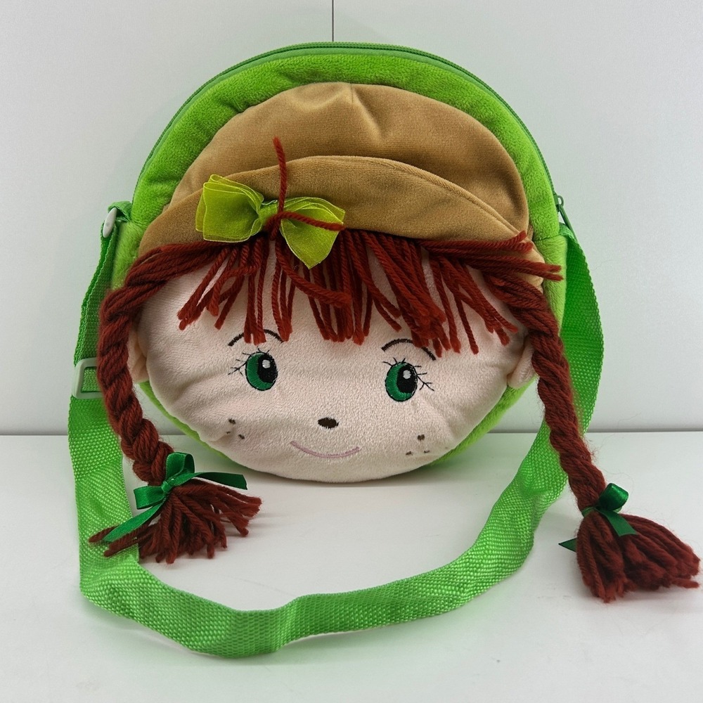 Plush Doll Face Crossbody Bag Green Shoulder Bag Kids Novelty Purse